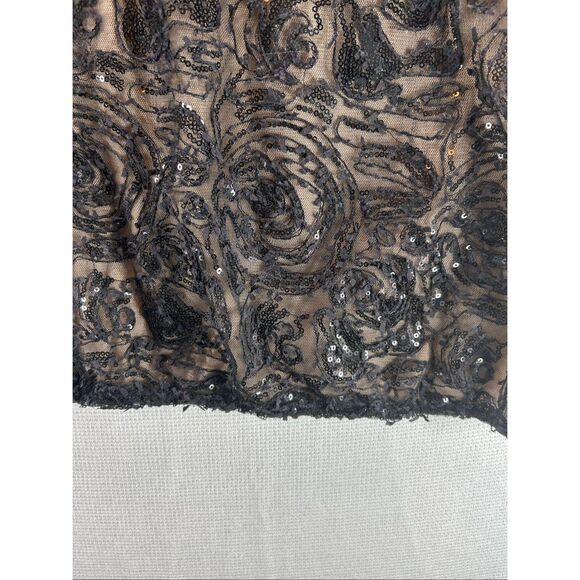 Max Studio XL Black Sequin Sleeveless Lace Floral Mesh Top Nude Lining Holiday - Picture 4 of 9